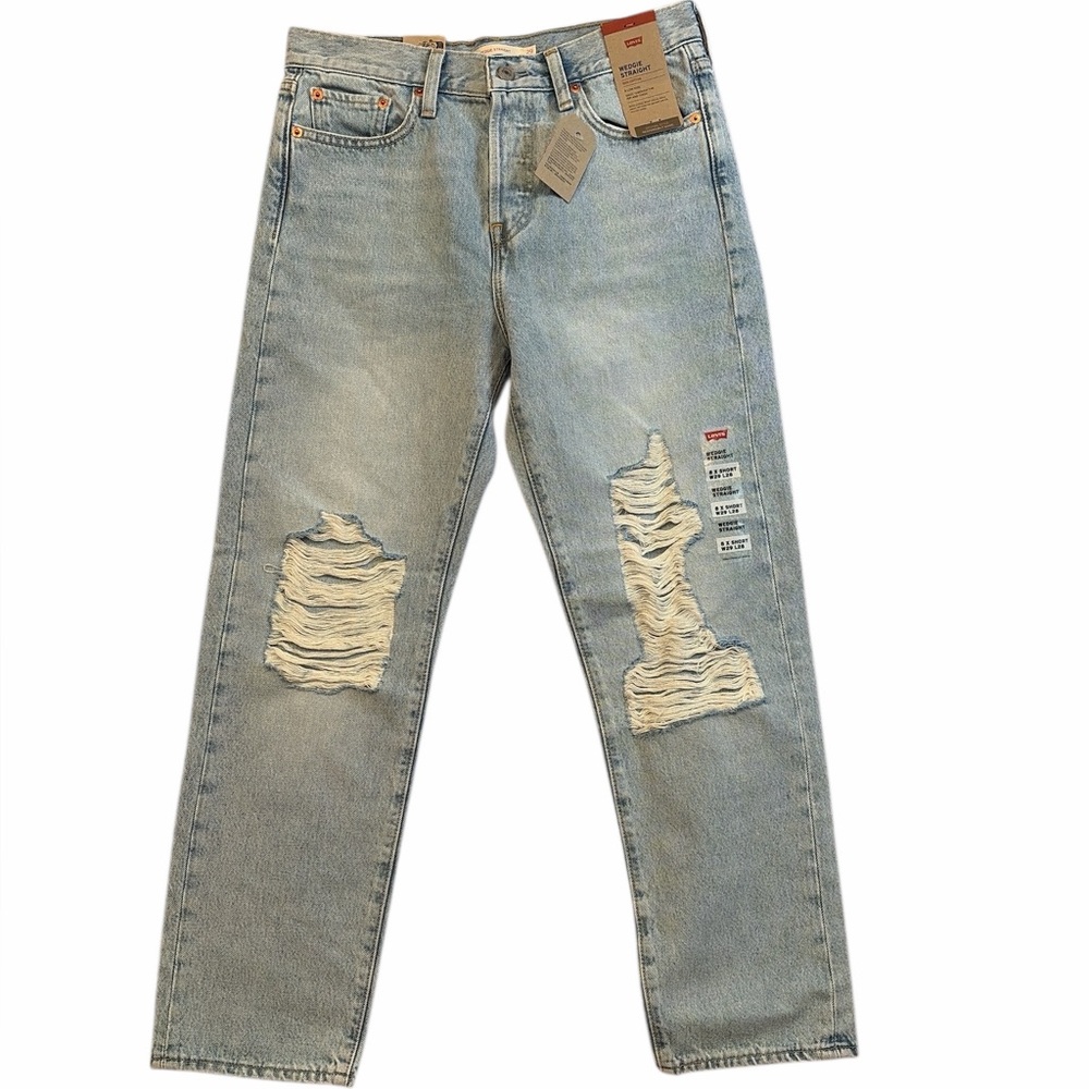Levi’s Wedgie Straight Distressed Light Wash Jeans 29 8 SHORT Y2K Cotton NWT